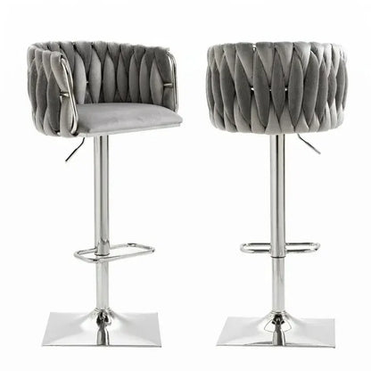 SERENITà Modern Velvet Breakfast Bar Stools Swivel Barstools Adjustable Counter Stools with Backrest (Silver-Grey)