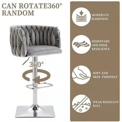 SERENITà Modern Velvet Breakfast Bar Stools Swivel Barstools Adjustable Counter Stools with Backrest (Silver-Grey) - Image 3