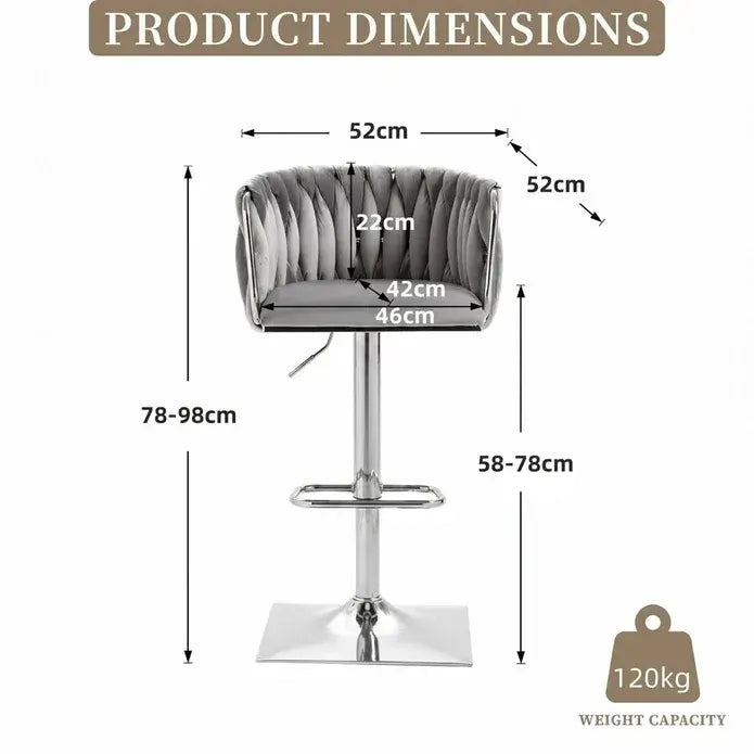 SERENITà Modern Velvet Breakfast Bar Stools Swivel Barstools Adjustable Counter Stools with Backrest (Silver-Grey) - Image 5