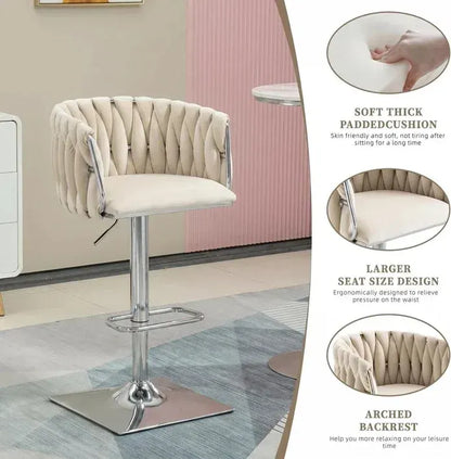 SERENITà Modern Velvet Breakfast Bar Stools Swivel Barstools Adjustable Counter Stools with Backrest (Silver-Ivory) - Image 2