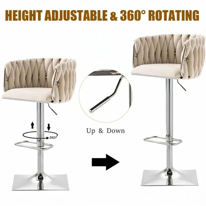 SERENITà Modern Velvet Breakfast Bar Stools Swivel Barstools Adjustable Counter Stools with Backrest (Silver-Ivory) - Image 3
