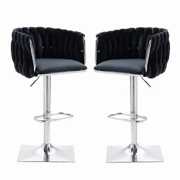 SERENITà Modern Velvet Breakfast Bar Stools Swivel Barstools Adjustable Counter Stools with Backrest (Silver-Black)
