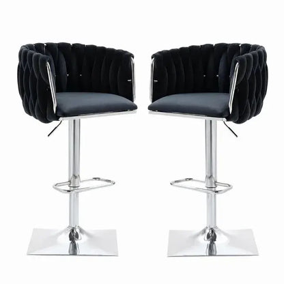 SERENITà Modern Velvet Breakfast Bar Stools Swivel Barstools Adjustable Counter Stools with Backrest (Silver-Black)