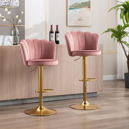 SERENITà Swivel Bar Stools Bar Height Set of 2 Adjustable Upholstered Counter Barstool Velvet Bar Chairs with Back/Gold Base for Kitchen Island/Bar/Cafe-Pink - Image 2
