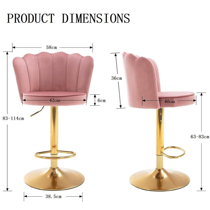 SERENITà Swivel Bar Stools Bar Height Set of 2 Adjustable Upholstered Counter Barstool Velvet Bar Chairs with Back/Gold Base for Kitchen Island/Bar/Cafe-Pink - Image 3