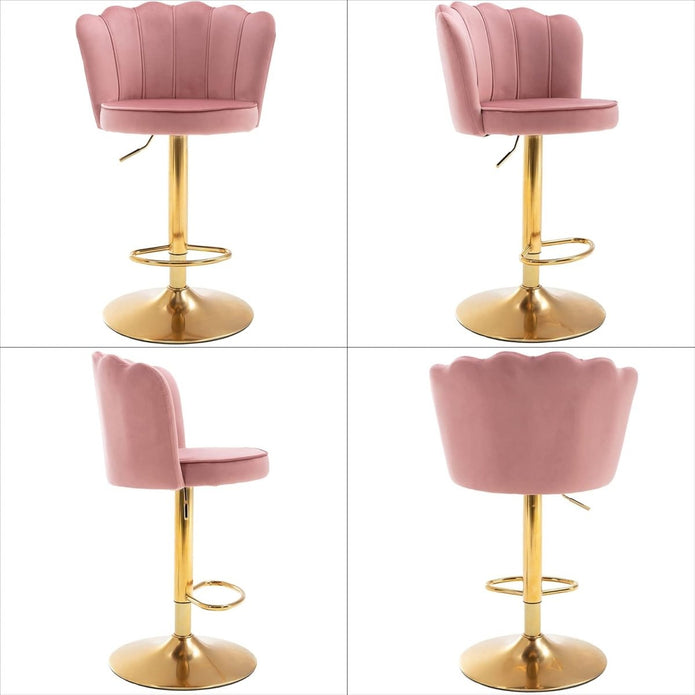 SERENITà Swivel Bar Stools Bar Height Set of 2 Adjustable Upholstered Counter Barstool Velvet Bar Chairs with Back/Gold Base for Kitchen Island/Bar/Cafe-Pink - Image 4