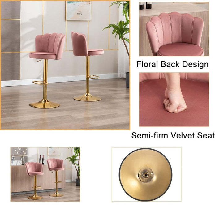 SERENITà Swivel Bar Stools Bar Height Set of 2 Adjustable Upholstered Counter Barstool Velvet Bar Chairs with Back/Gold Base for Kitchen Island/Bar/Cafe-Pink - Image 5