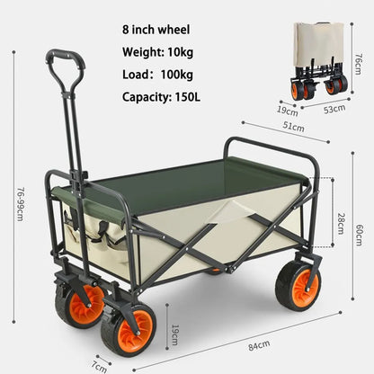 8 Inch Wheel Black Folding Beach Wagon Cart Trolley Garden Outdoor Picnic Camping Sports Market Collapsible Shop - Image 5