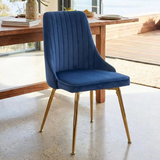 Viva Forever Set of 2 Blue Velvet Dining Chairs – Art Deco Design with Gold Metal Legs - Image 4