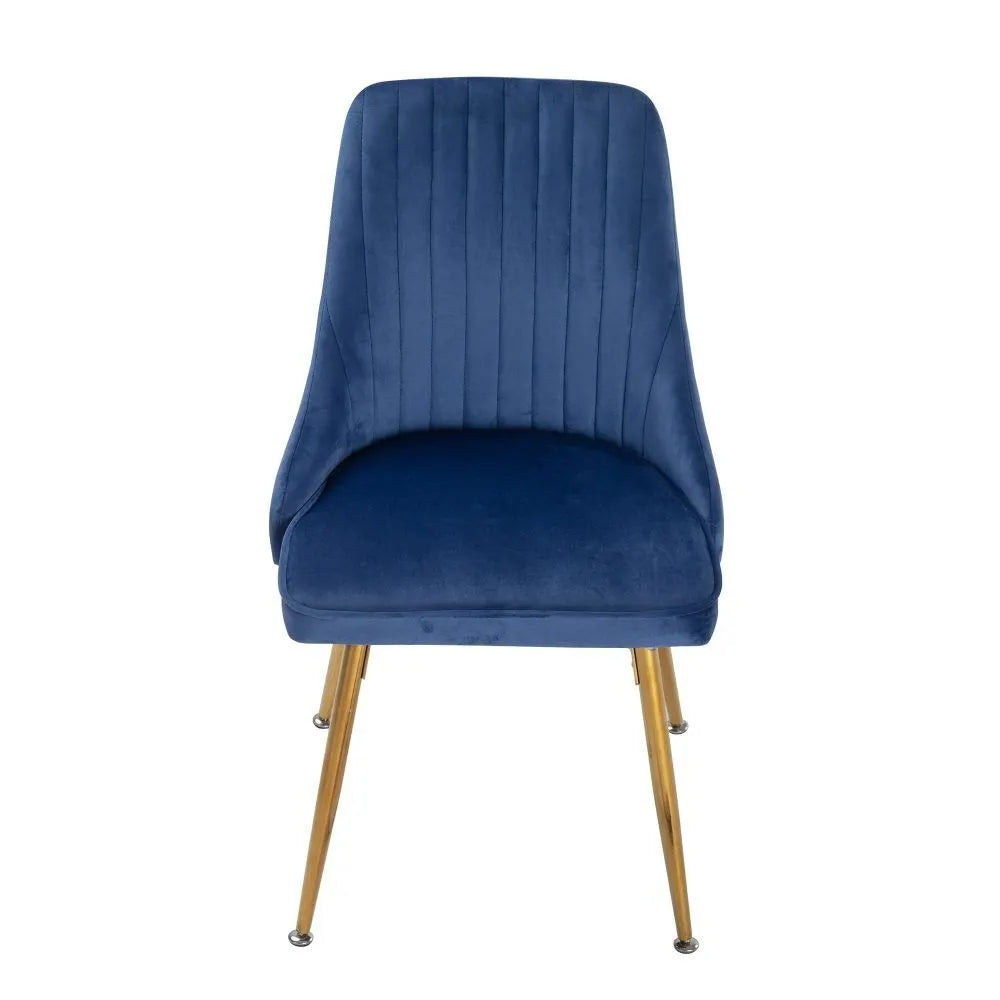 Viva Forever Set of 2 Blue Velvet Dining Chairs – Art Deco Design with Gold Metal Legs - Image 5
