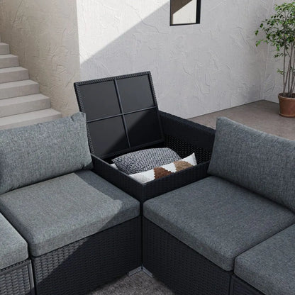 Large Modular Outdoor Ottoman Lounge Set in Black - Image 7