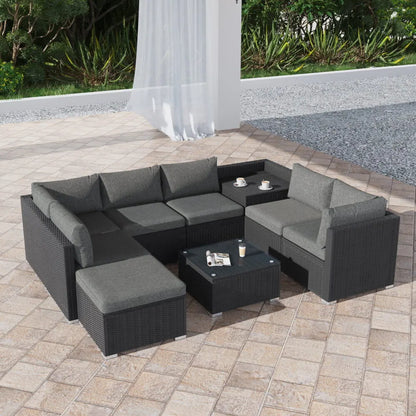 Large Modular Outdoor Ottoman Lounge Set in Black - Image 2