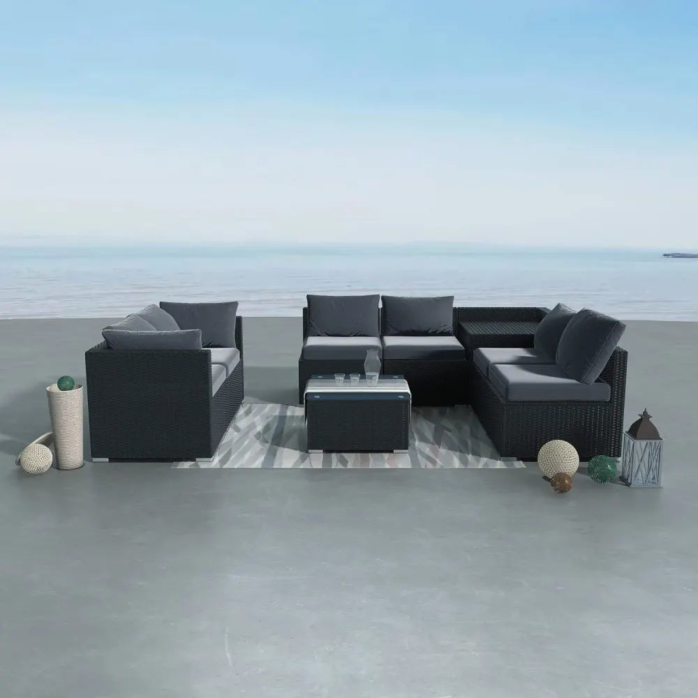 8PCS Outdoor Furniture Modular Lounge Sofa Lizard-Black - Image 2