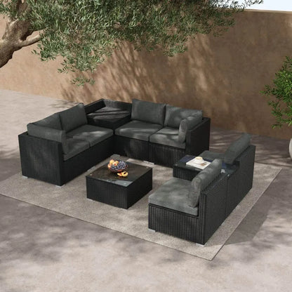 Modular Outdoor Lounge Set-9pcs Sofa, Armchairs and Coffee Table - Image 3