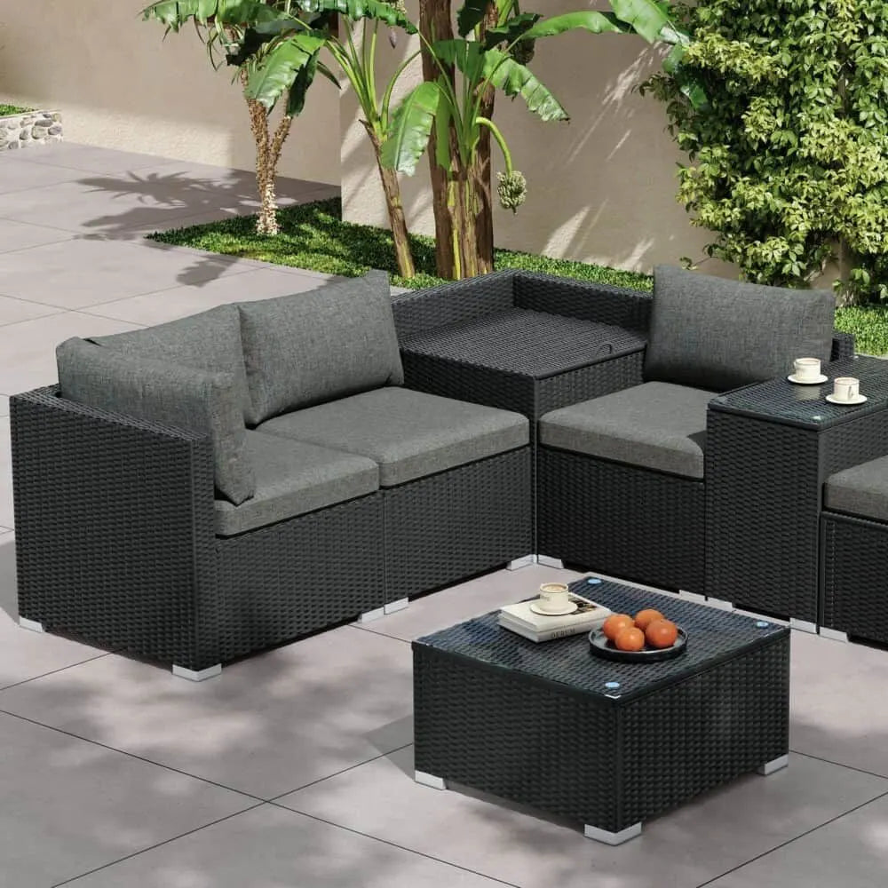 Modular Outdoor Lounge Set-9pcs Sofa, Armchairs and Coffee Table - Image 8