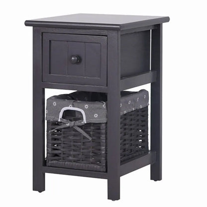 Grey Bedside Table with Wicker Basket - Image 3