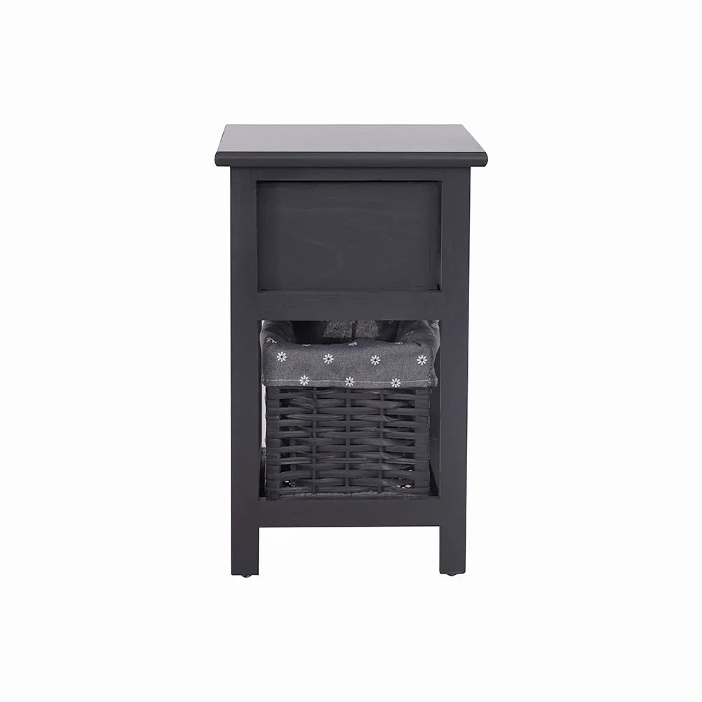 Grey Bedside Table with Wicker Basket - Image 6