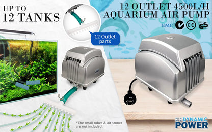 Aquarium Air Pump Oxygen Hydroponic 12 Outlet 4500L/H 65W - Image 2