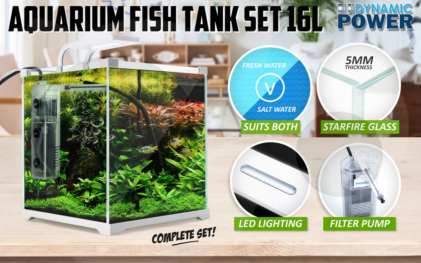 Aquarium Starfire Glass Fish Tank Set Filter Pump 16L - Image 2