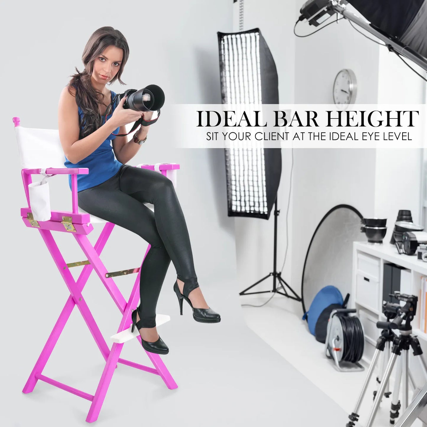 2X Director Movie Folding Tall Chair 76cm PINK HUMOR - Image 3