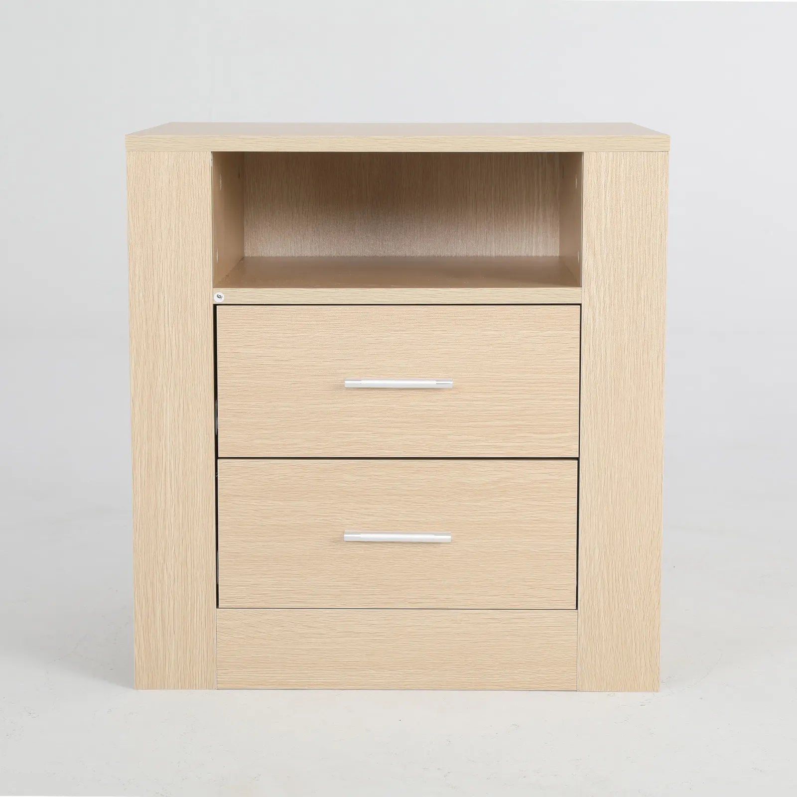 Bedside Table Side Storage Cabinet Nightstand Bedroom 2 Drawer 1 Shelf ZURI OAK - Image 3