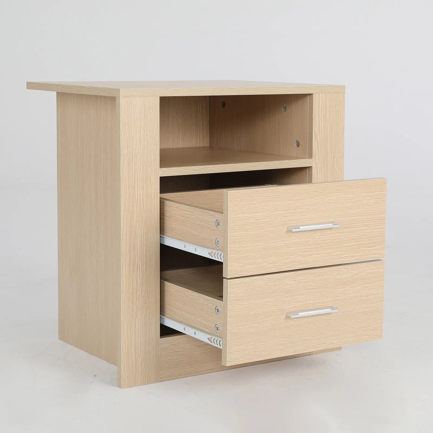 Bedside Table Side Storage Cabinet Nightstand Bedroom 2 Drawer 1 Shelf ZURI OAK - Image 9