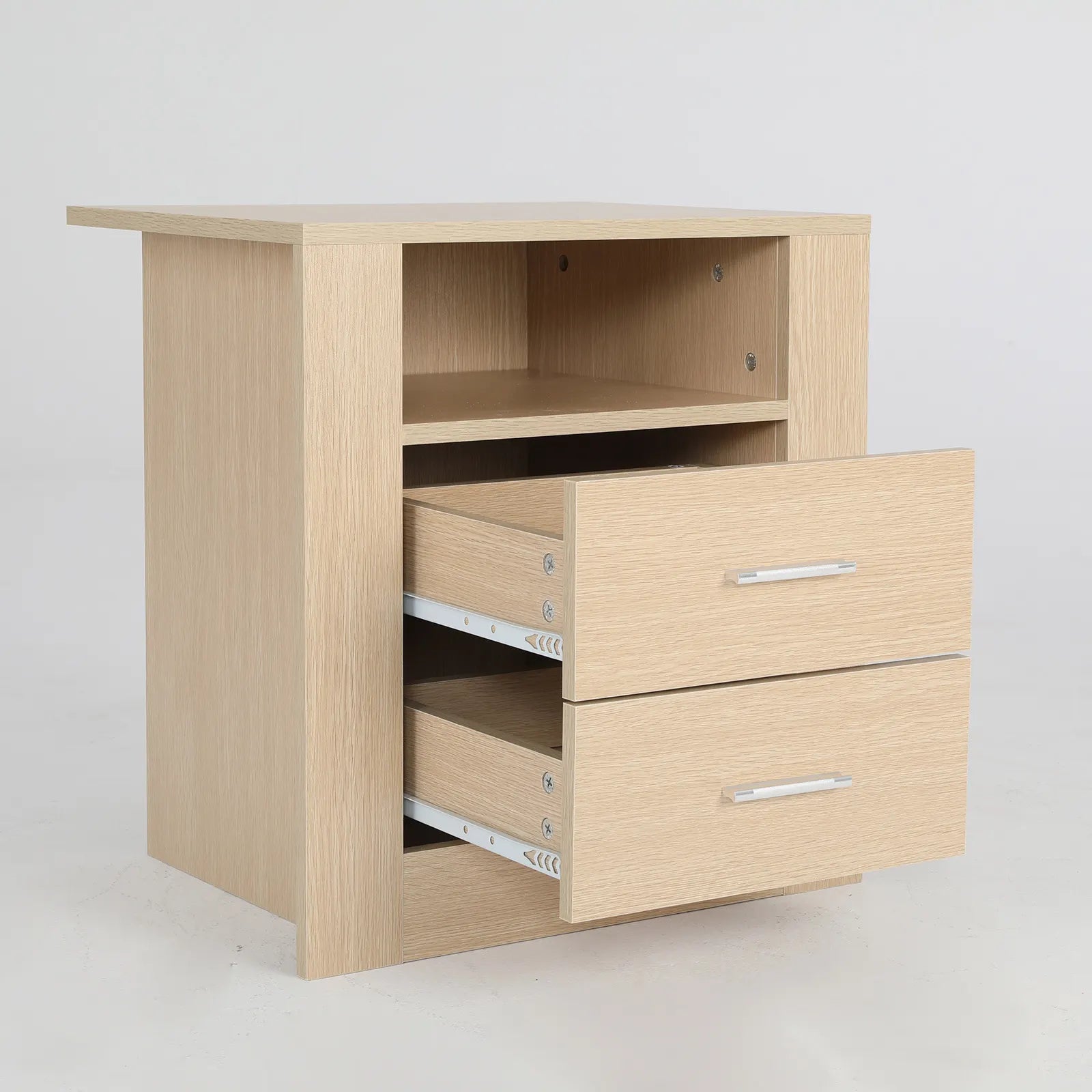 Bedside Table Side Storage Cabinet Nightstand Bedroom 2 Drawer 1 Shelf ZURI OAK - Image 9