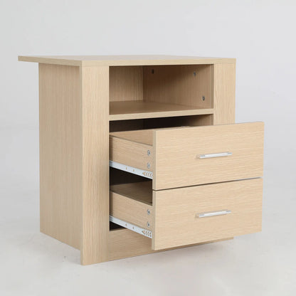 Bedside Table Side Storage Cabinet Nightstand Bedroom 2 Drawer 1 Shelf ZURI OAK - Image 9