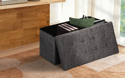 Foldable Storage Ottoman - Flip Lid Side Table Toy Blanket Organiser Seat KIRA BLACK - Image 2