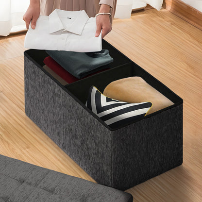 Foldable Storage Ottoman - Flip Lid Side Table Toy Blanket Organiser Seat KIRA BLACK - Image 4