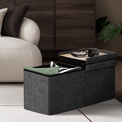 Foldable Storage Ottoman - Flip Lid Side Table Toy Blanket Organiser Seat KIRA BLACK - Image 5