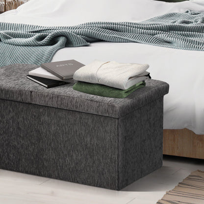 Foldable Storage Ottoman - Flip Lid Side Table Toy Blanket Organiser Seat KIRA BLACK - Image 6