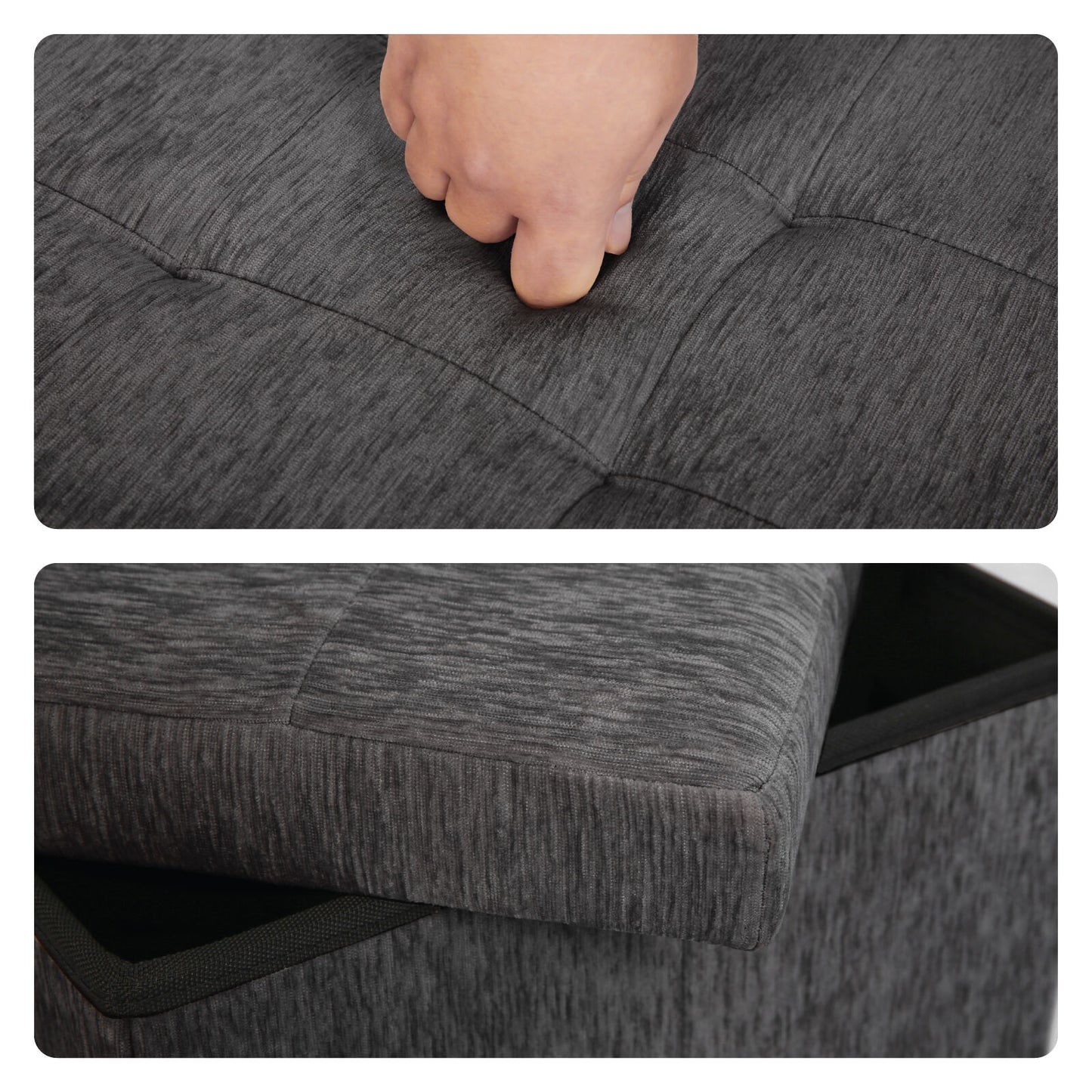 Foldable Storage Ottoman - Flip Lid Side Table Toy Blanket Organiser Seat KIRA BLACK - Image 8