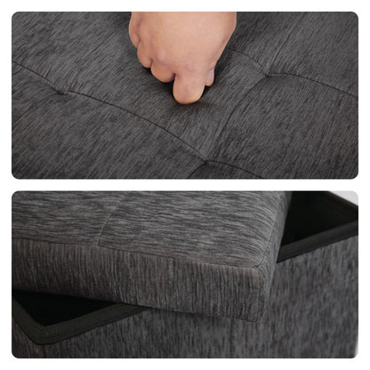 Foldable Storage Ottoman - Flip Lid Side Table Toy Blanket Organiser Seat KIRA BLACK - Image 8