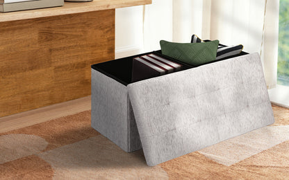Foldable Storage Ottoman - Flip Lid Side Table Toy Blanket Organiser Seat KIRA GREY - Image 2