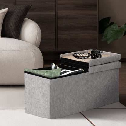 Foldable Storage Ottoman - Flip Lid Side Table Toy Blanket Organiser Seat KIRA GREY - Image 5