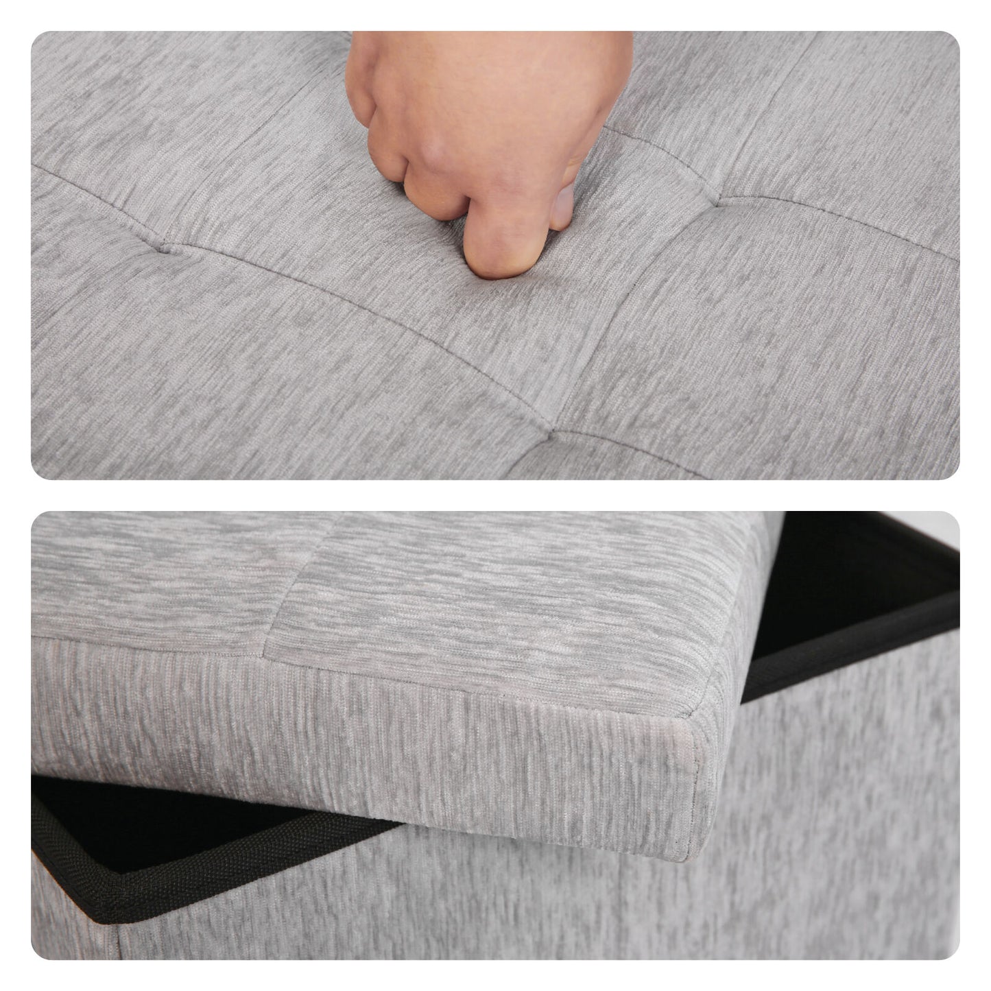 Foldable Storage Ottoman - Flip Lid Side Table Toy Blanket Organiser Seat KIRA GREY - Image 8