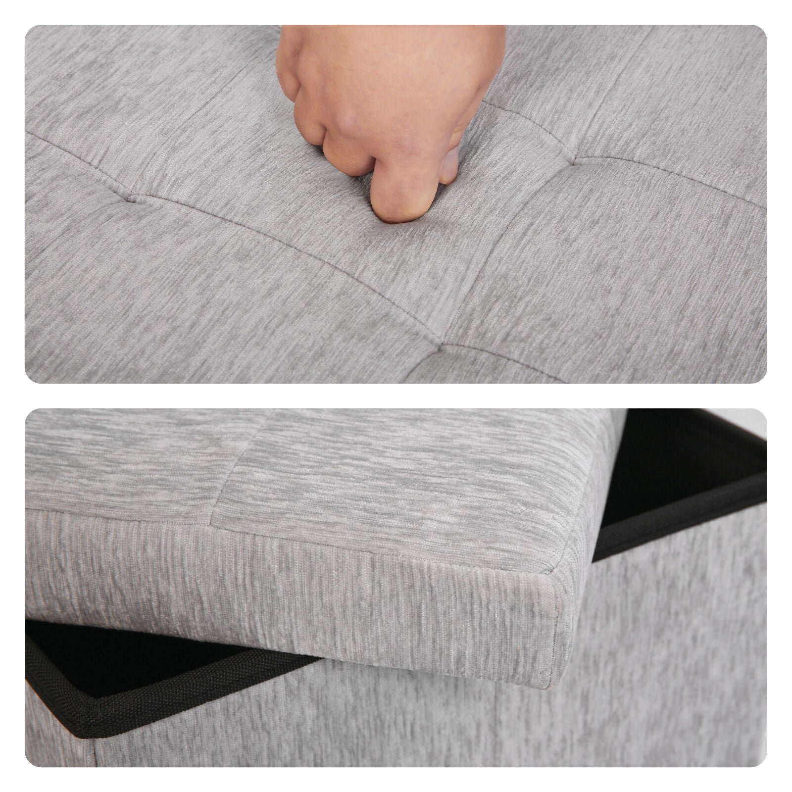 Foldable Storage Ottoman - Flip Lid Side Table Toy Blanket Organiser Seat KIRA GREY - Image 8