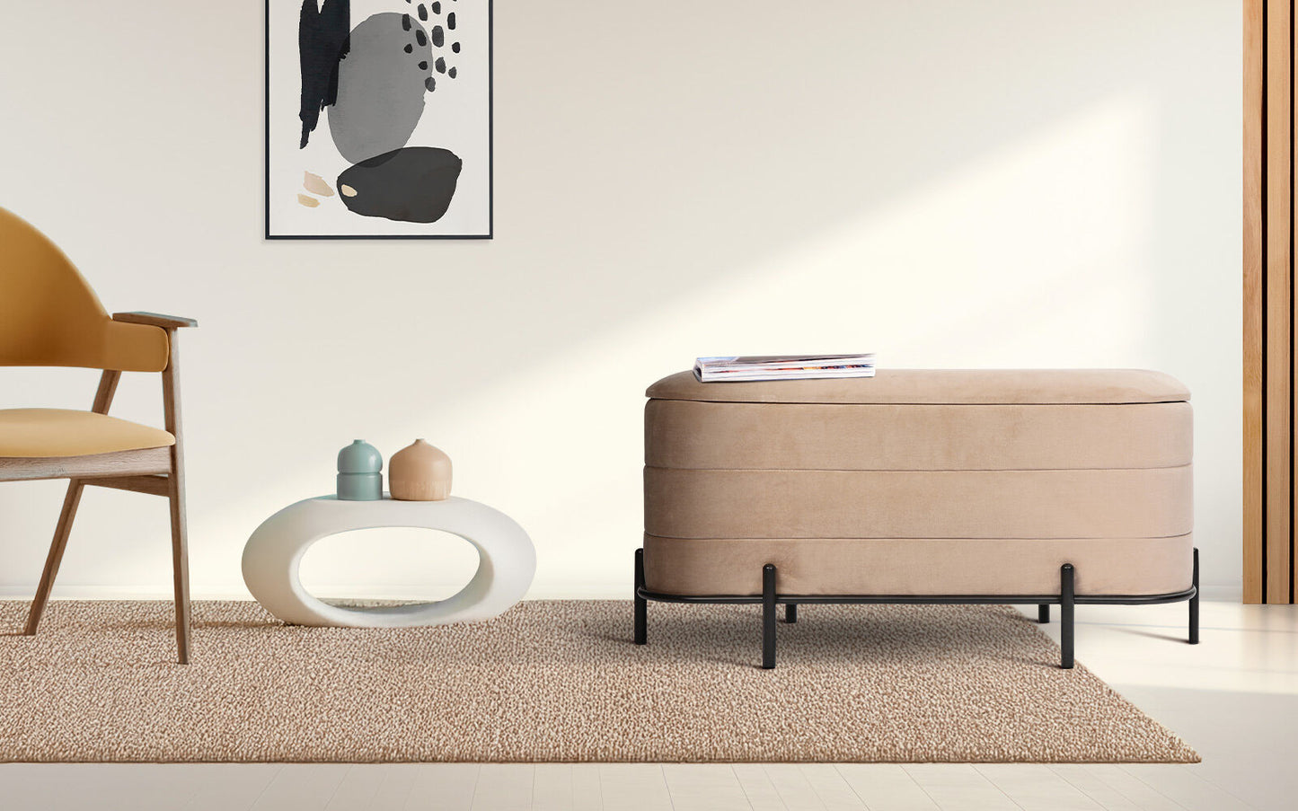 La Bella Coffee Table Storage Ottoman - Velvet Blanket Box Bench DEMI - CAMEL BEIGE - Image 2
