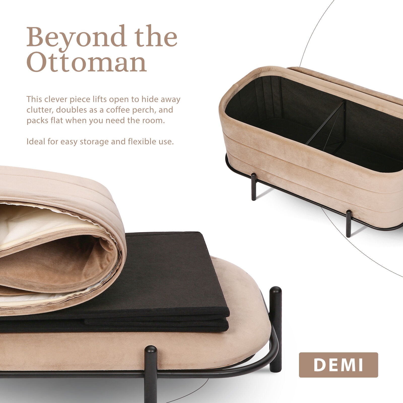 La Bella Coffee Table Storage Ottoman - Velvet Blanket Box Bench DEMI - CAMEL BEIGE - Image 3