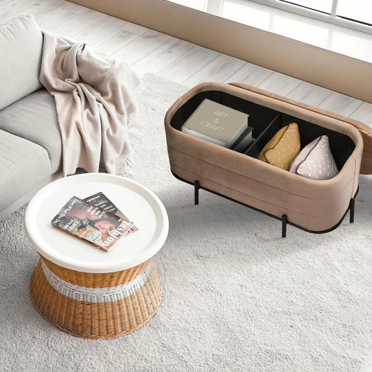 La Bella Coffee Table Storage Ottoman - Velvet Blanket Box Bench DEMI - CAMEL BEIGE - Image 4