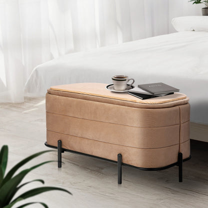 La Bella Coffee Table Storage Ottoman - Velvet Blanket Box Bench DEMI - CAMEL BEIGE - Image 5