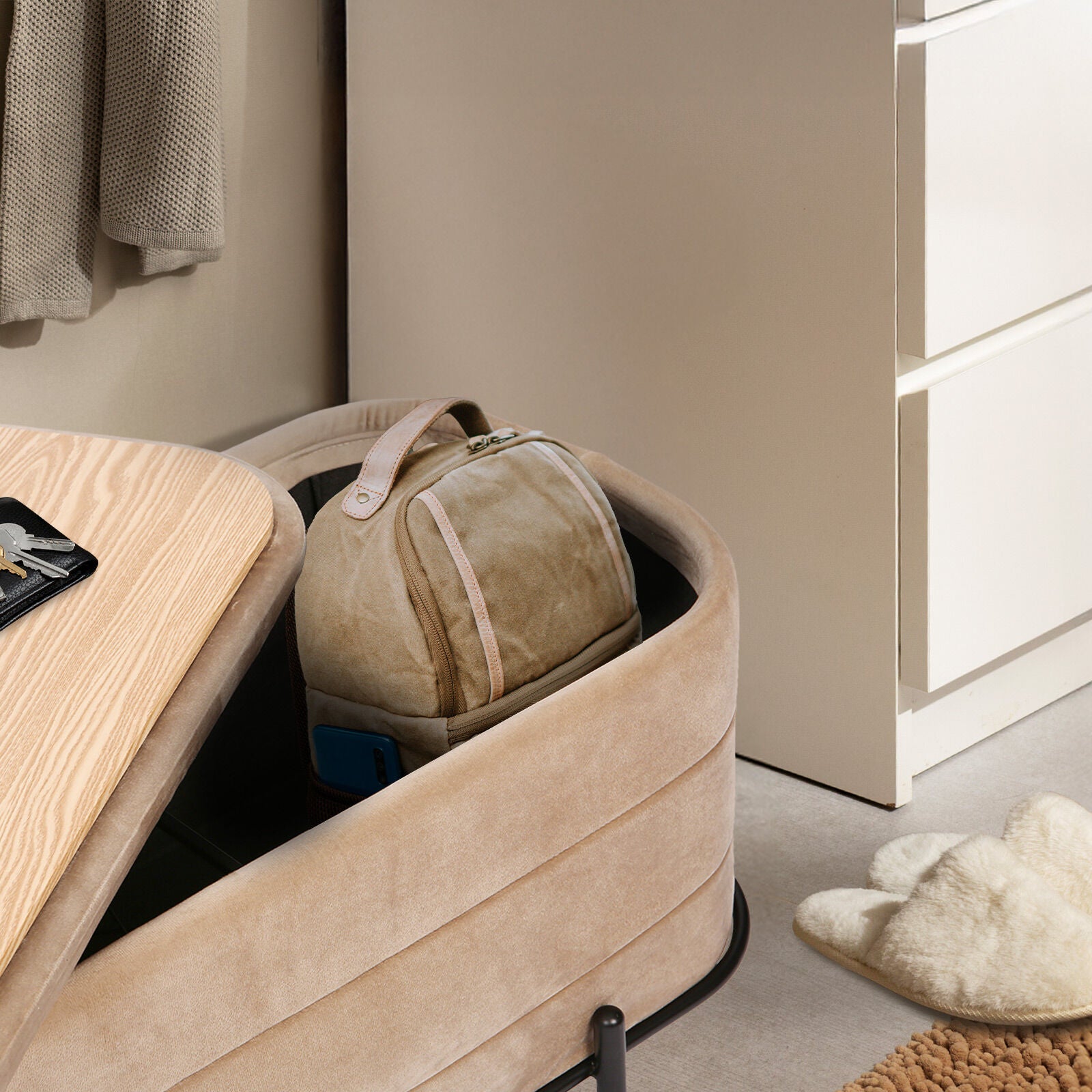 La Bella Coffee Table Storage Ottoman - Velvet Blanket Box Bench DEMI - CAMEL BEIGE - Image 9