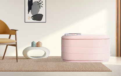 Coffee Table Storage Ottoman - Chenille Fabic Padded Blanket Box Bench CELIA - PINK - Image 2