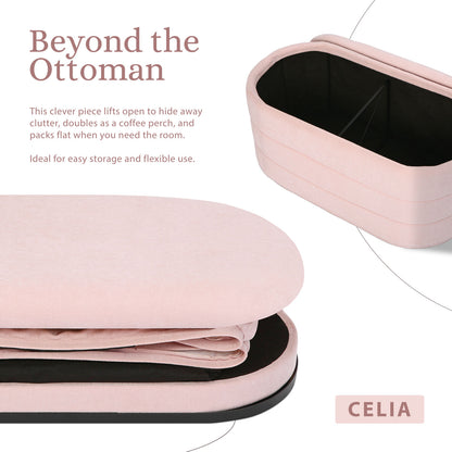 Coffee Table Storage Ottoman - Chenille Fabic Padded Blanket Box Bench CELIA - PINK - Image 3