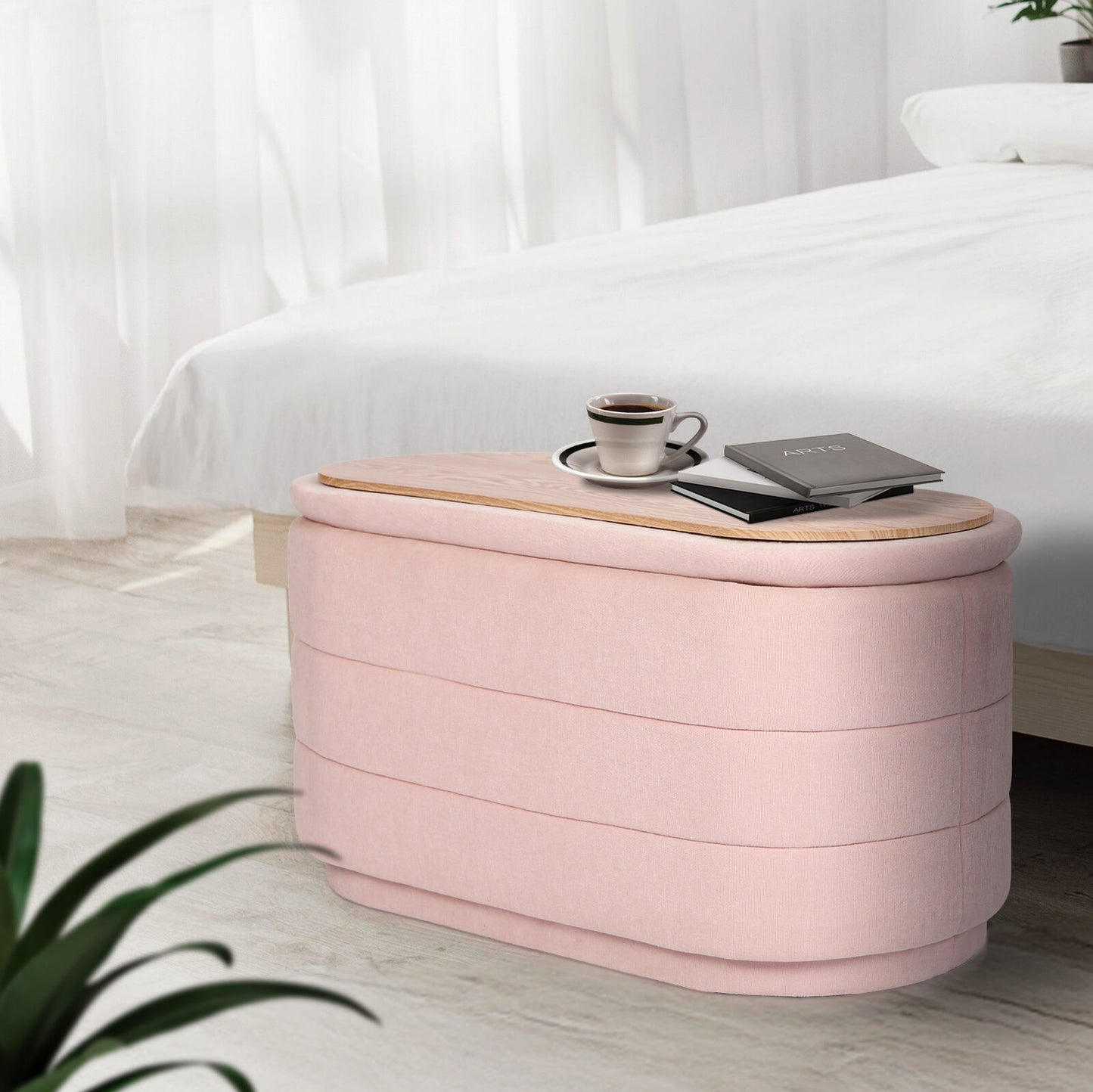 Coffee Table Storage Ottoman - Chenille Fabic Padded Blanket Box Bench CELIA - PINK - Image 5
