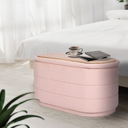 Coffee Table Storage Ottoman - Chenille Fabic Padded Blanket Box Bench CELIA - PINK - Image 5