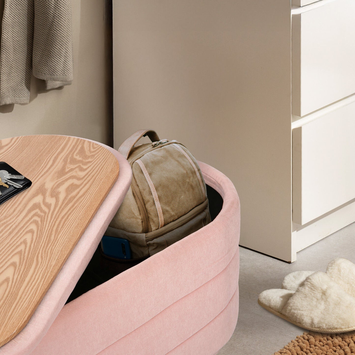 Coffee Table Storage Ottoman - Chenille Fabic Padded Blanket Box Bench CELIA - PINK - Image 9