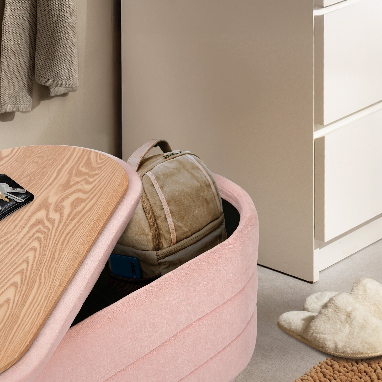 Coffee Table Storage Ottoman - Chenille Fabic Padded Blanket Box Bench CELIA - PINK - Image 9
