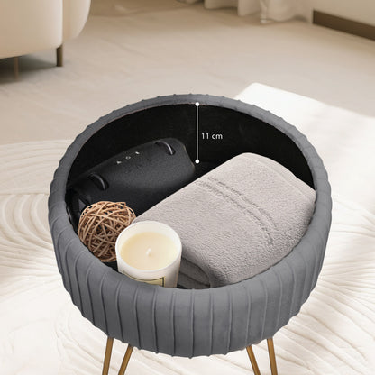 Side Table Storage Ottoman - Velvet Padded Stool Vanity Footstool REMY GREY - Image 6